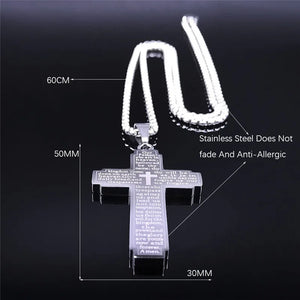 Christian Bible Cross Chain Necklace Stainless Steel Big Pendant Necklace Men's Religious Prayer Jewelry corrente masculina