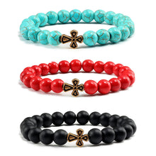 Load image into Gallery viewer, New Natural Stone Lava Beaded Bracelet for Men Women Alloy Christian Jesus Cross Bracelets Bangles Yoga Prayer Fashion Jewelry
