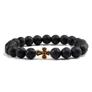 New Natural Stone Lava Beaded Bracelet for Men Women Alloy Christian Jesus Cross Bracelets Bangles Yoga Prayer Fashion Jewelry