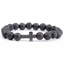 Load image into Gallery viewer, Natural Stone Bracelet Men Tiger eye Beads Cz Cross Charm Bracelets &amp; Bangles For Women Christian Handmade Jewelry Wholesale
