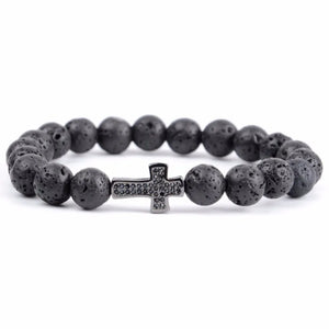 Natural Stone Bracelet Men Tiger eye Beads Cz Cross Charm Bracelets & Bangles For Women Christian Handmade Jewelry Wholesale