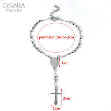 Load image into Gallery viewer, FYSARA Trendy Beaded Rosary Cross Pendant Bracelet For Women Men Jewelry Stainless Steel Bangles Gold Christian Religious Jewel
