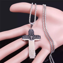 Load image into Gallery viewer, Christian Bible Cross Chain Necklace Stainless Steel Big Pendant Necklace Men&#39;s Religious Prayer Jewelry corrente masculina
