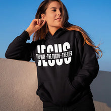 Load image into Gallery viewer, Autumn Letter Print Black Pullover Jesus The Way The Truth The Life Hoodies Men Women Inspiring Religious Christian Sweatshirts
