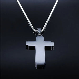 Christian Bible Cross Chain Necklace Stainless Steel Big Pendant Necklace Men's Religious Prayer Jewelry corrente masculina