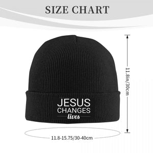 Christian Cross Skullies Beanies Caps Unisex Winter Warm Knitting Hat WAdult Jesus Changes My Life Bonnet Hats Outdoor Ski Cap