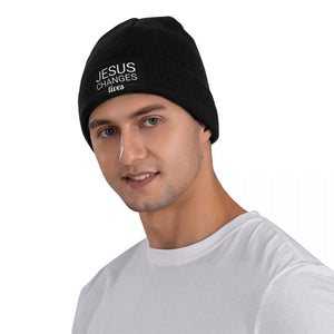 Christian Cross Skullies Beanies Caps Unisex Winter Warm Knitting Hat WAdult Jesus Changes My Life Bonnet Hats Outdoor Ski Cap